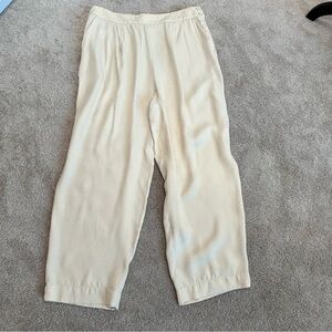 Zara cream Ecru satin effect pleated wide leg pyjama pants Sz XL NWOT